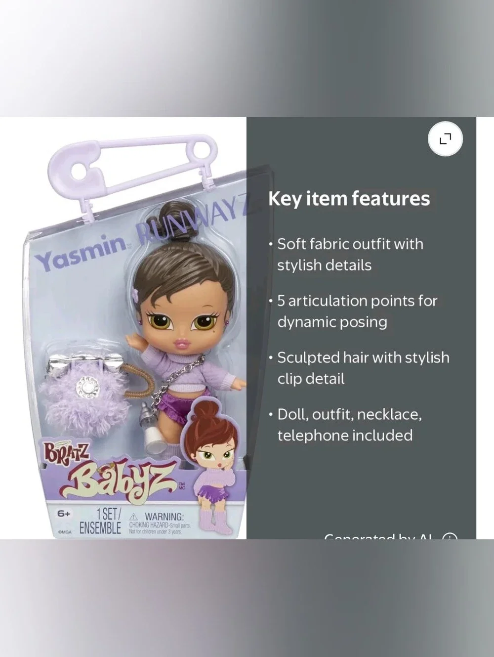 Bratz Babyz Runwayz Yasmin Collectible Fashion Doll with Real Fashions